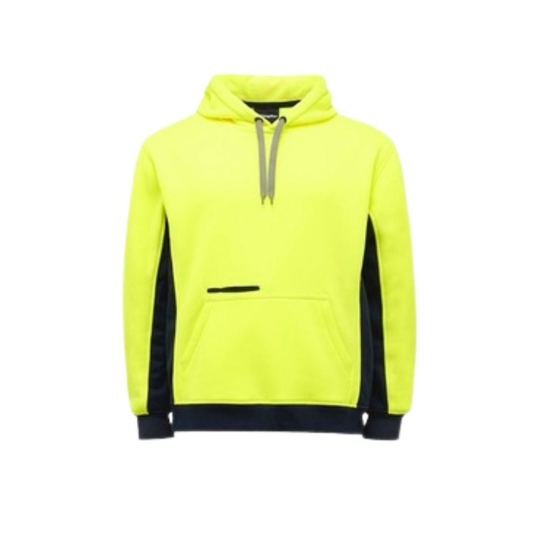 K55033YNM20-20K55033YNL20-20K55033YNXL20-20K55033YN2XL.jpg Sweat à capuche hi-vis King Gee jaune/navy – Image 1